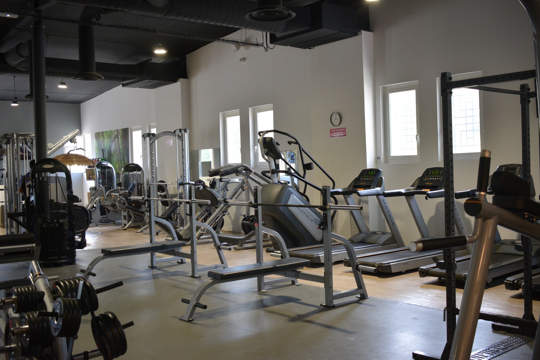 Vue de la salle : poids libres, machines et cardio